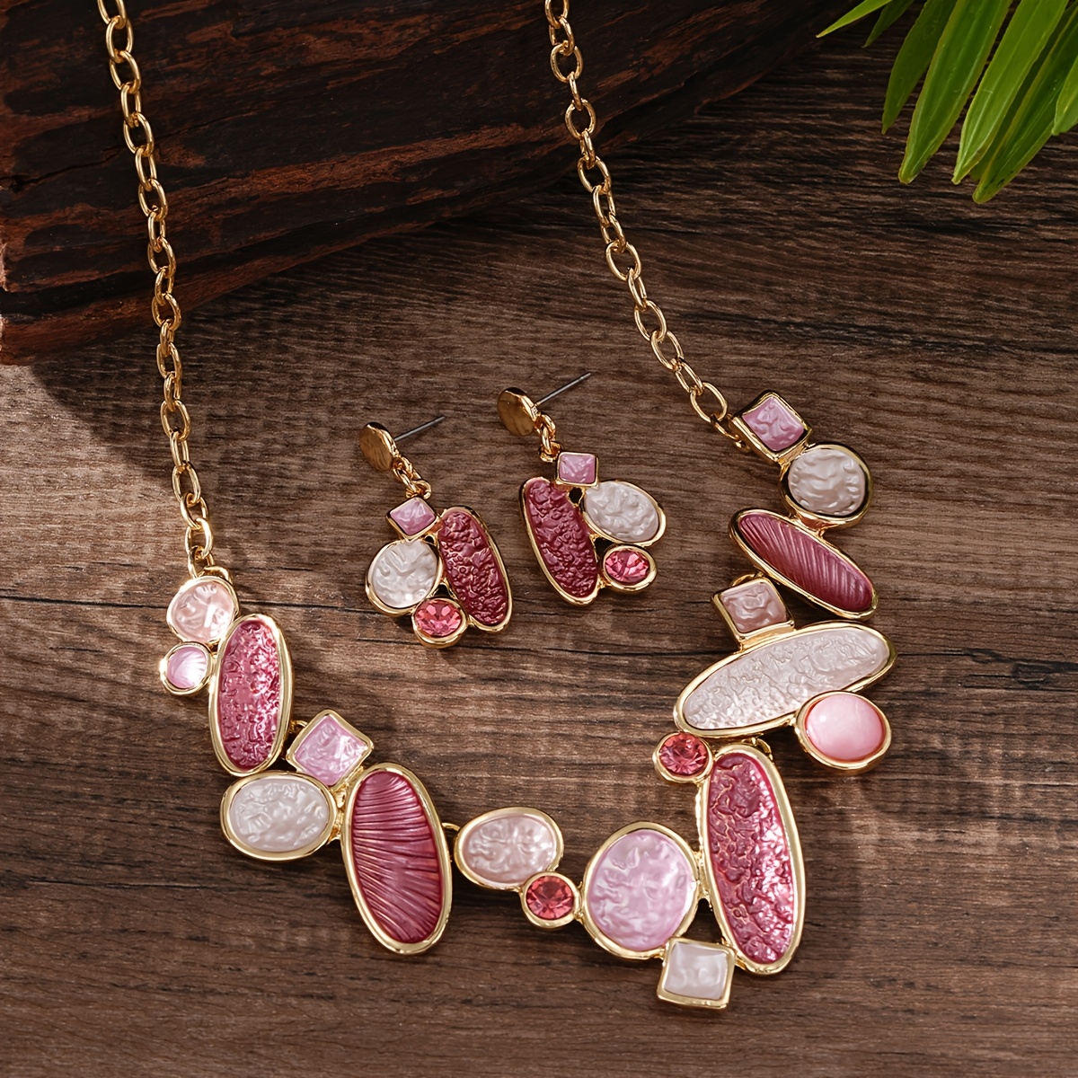 Women's Irregular Geometric Enamel Jewelry Set, Necklace & Earrings